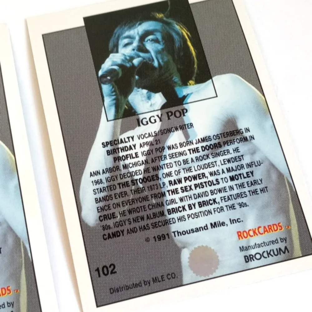 Rare 1991 Iggy Pop Trading/ Collectors Rock Cards Set of 2
